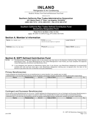 Southern California Pipe Trades Beneficiary Designation Form