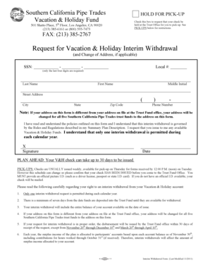 Request for Vacation & Holiday Interim Withdrawal