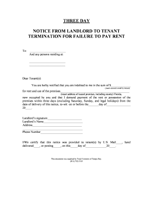 Three Day Notice from Landlord to Tenant