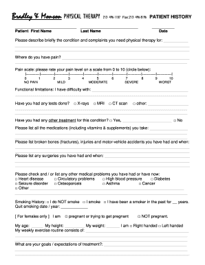 Patient History Form for Physical Therapy