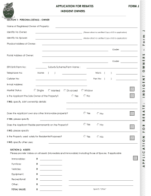 Application for Rebates Form J