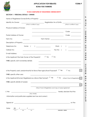 Bona Fide Farmers Rebate Application Form