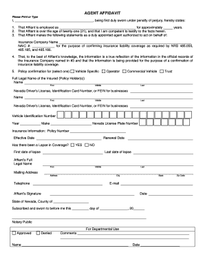 Nevada Agent's Coverage Affidavit