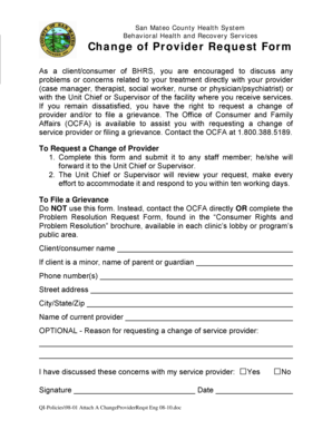 Change of Provider Request Form