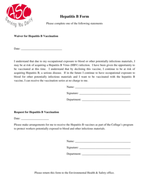 Hepatitis B Vaccination Waiver and Request Form