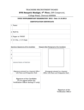 TNTET Supplementary Examination Identification Certificate