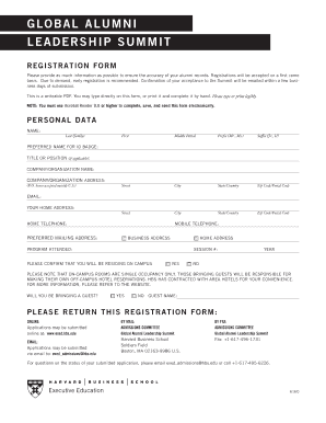Global Alumni Leadership Summit Registration Form