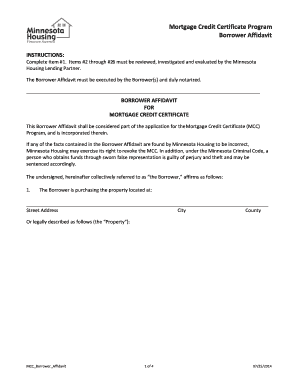 Minnesota Mortgage Credit Certificate Borrower Affidavit
