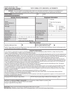 NYCHA Rent Deduction Authorization Form
