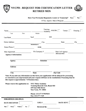 NYCPD Request for Certification Letter