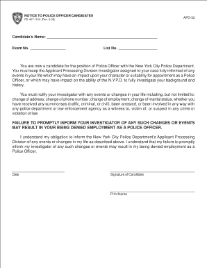 NYPD Police Officer Candidate Notice