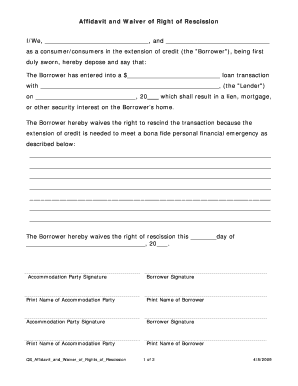 Affidavit and Waiver of Right of Rescission