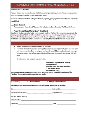 Pennsylvania SWIF Payment Option Selection Form