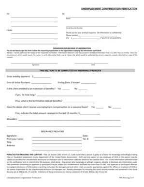 Unemployment Compensation Verification Form