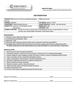 Secretary Job Description Form
