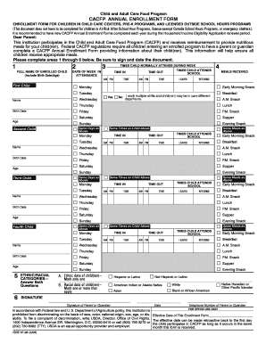 Child and Adult Care Food Program Annual Enrollment Form