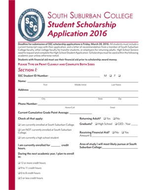 South Suburban College Student Scholarship Application 2016 - ssc