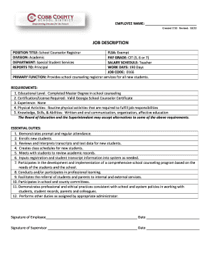 School Counselor Registrar Job Description