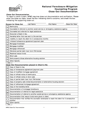 National Foreclosure Mitigation Counseling Close-Out Documentation