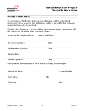 Notice to proceed template word - Rehabilitation Loan Program Proceed to Work Notice - mnhousing