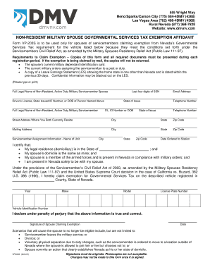 Non-Resident Military Spouse Tax Exemption Affidavit