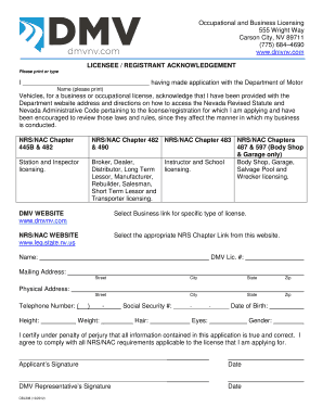 Nevada Occupational and Business License Application