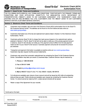 Washington State Good To Go Electronic Check Authorization Form