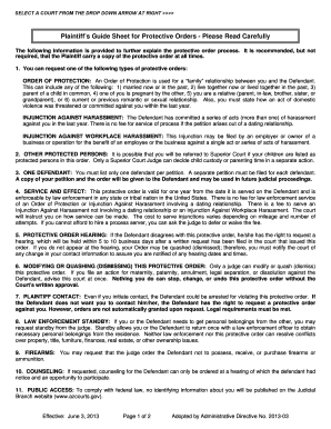 Plaintiff’s Guide Sheet for Protective Orders