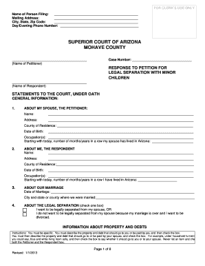 Response to Petition for Legal Separation with Minor Children