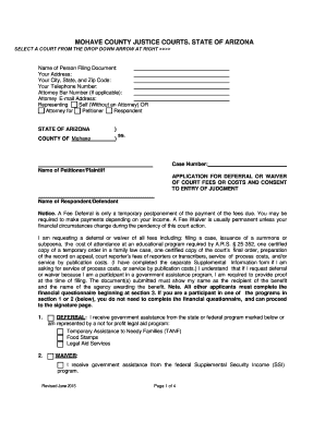 Arizona Court Fee Deferral or Waiver Application