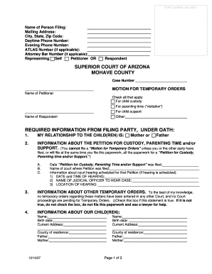 Arizona Motion for Temporary Orders