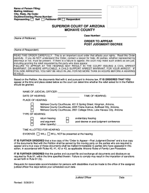 Arizona Order to Appear Post Judgment