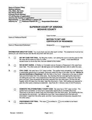 Motion to Set and Certificate of Readiness