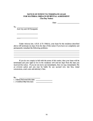 Notice of Intent to Terminate Lease