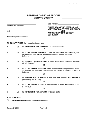 Arizona Court Fee Deferral Waiver Order