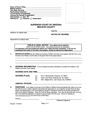 Arizona Notice of Hearing