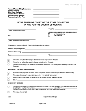Arizona Telephonic Appearance Order