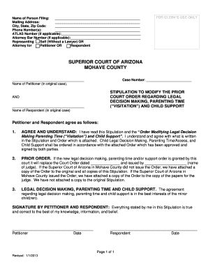 Stipulation to Modify Legal Decision Making and Child Support