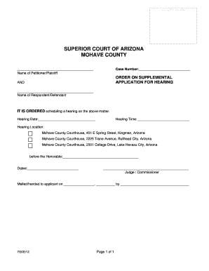 Arizona Supplemental Application for Hearing