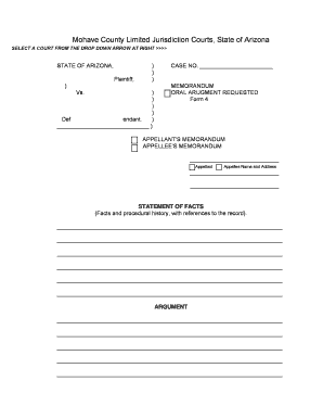 Arizona Appellant's Memorandum Form