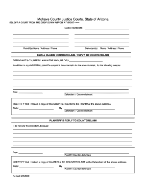 Arizona Small Claims Counterclaim Form