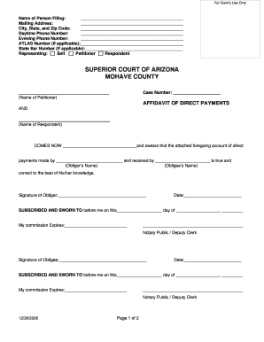 Arizona Affidavit of Direct Payments