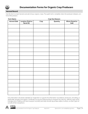 Organic Crop Harvest Record Form