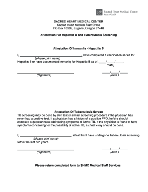 Hepatitis B and Tuberculosis Screening Attestation