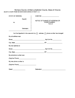 Arizona Notice of Change of Address or Phone Number