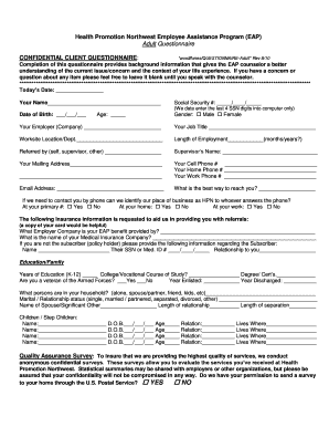 Health Promotion Northwest Employee Assistance Program Questionnaire