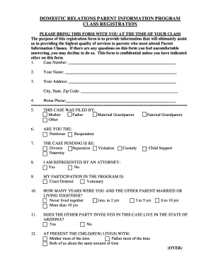 Arizona Parent Information Class Registration Form