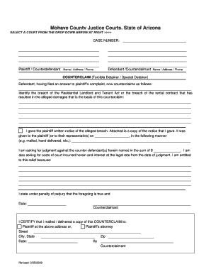 Arizona Counterclaim Form for Forcible Detainer