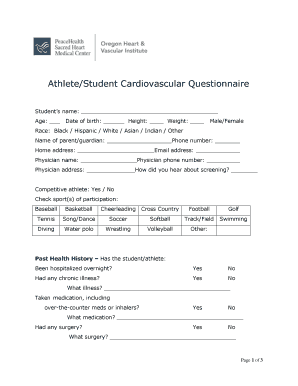 Athlete Student Cardiovascular Questionnaire