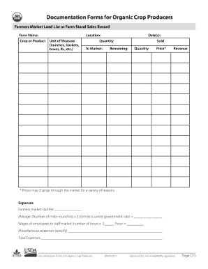 Farmers Market Sales Record Form